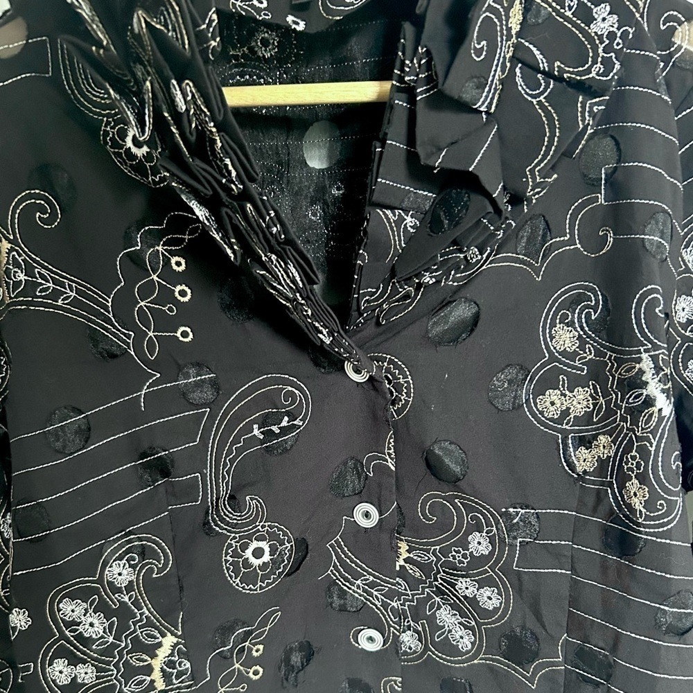 Samuel Dong  Ruffled neck Button Jacket Artsy Textured Blouse - Picture 4 of 11